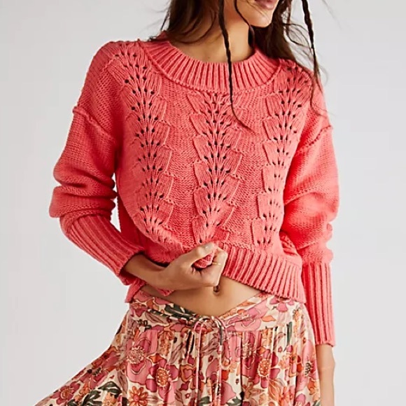 Free People Sweaters - NWT Free People Bell Song Pullover Knit Sweater Women’s XL Cropped Lyra Reef